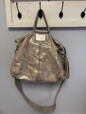 Hobo Metallic Taupe Women’s Shoulder Bag with Tassel